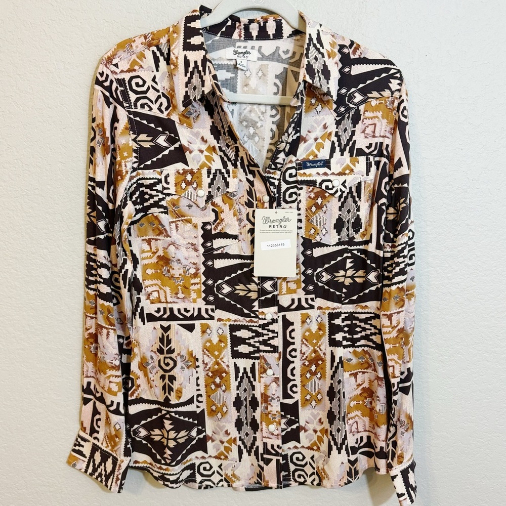 Wrangler Retro Rayon Pearl Snap NEW Small Western‎ Aztec Rodeo